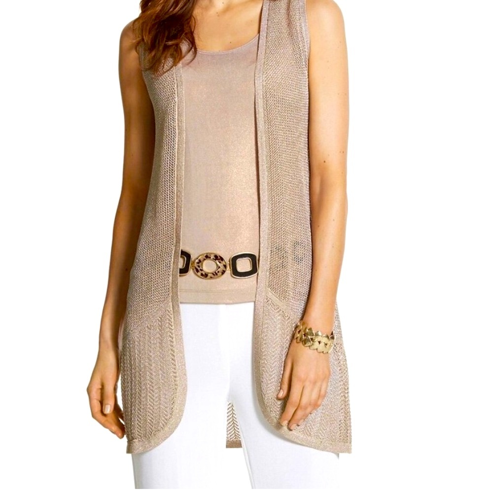 CHICO’S Cardigan Metallic gold. size 2 = Large